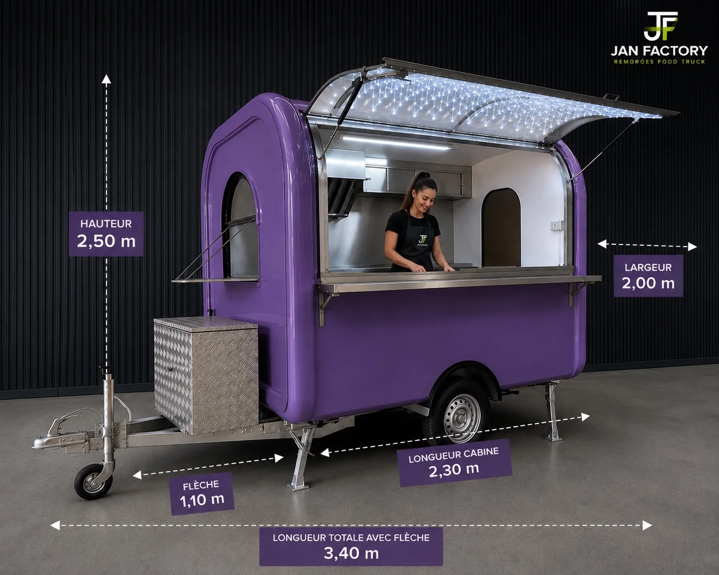Remorque M-230 violette — cabine 2,30 m et largeur 2,00 m