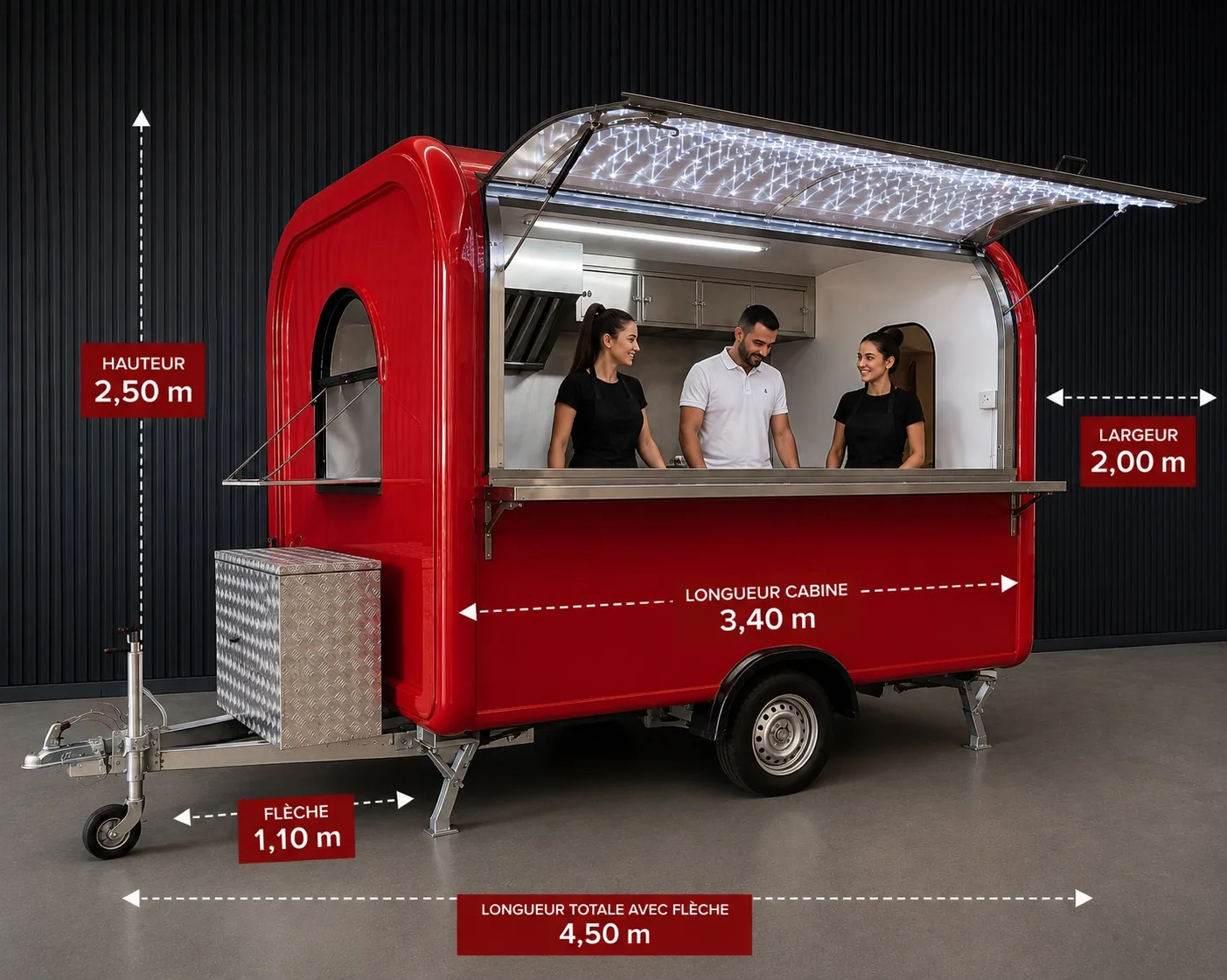 Remorque XL-340 rouge — cabine 3,40 m et largeur 2,00 m